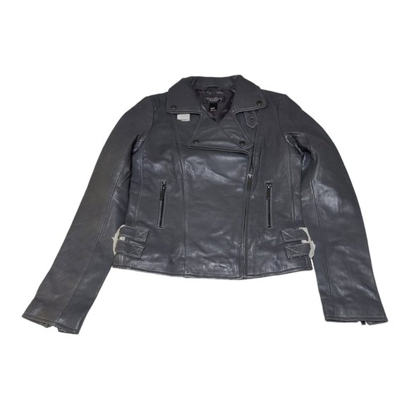 Victoria's Secret Genuine Leather Moto Jacket Women’s XS Buckle Collar Gray